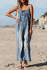 Front view of denim overalls 