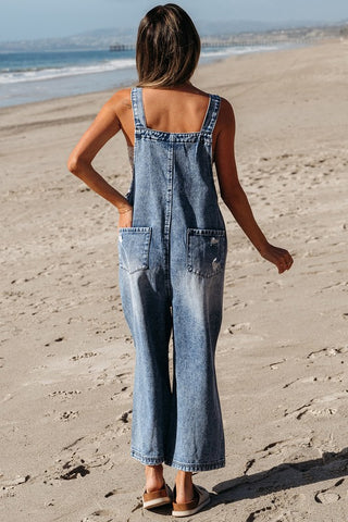 Back image of denim overalls 