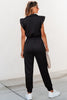 Back view of solid black zip front jumper 