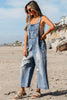 Front view of denim overalls