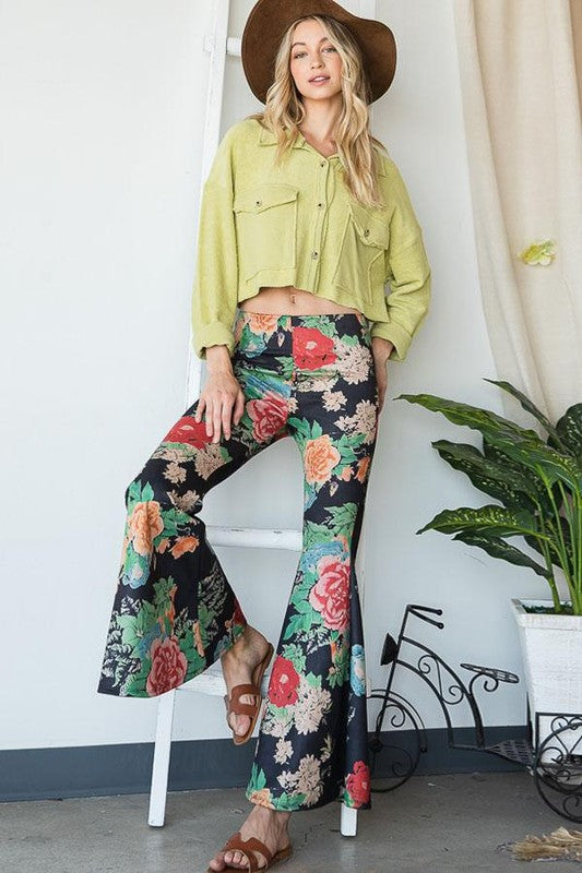 Boho floral print flare pants